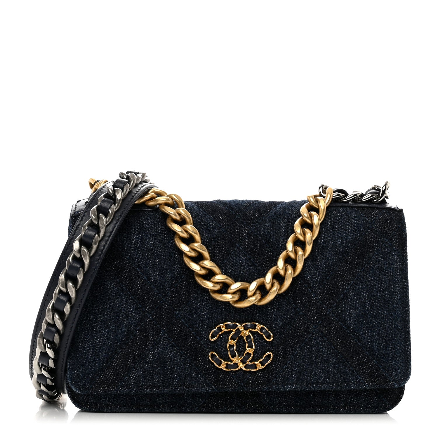 Chanel Denim Quilted Chanel 19 Wallet On Chain WOC Blue 1 of 10