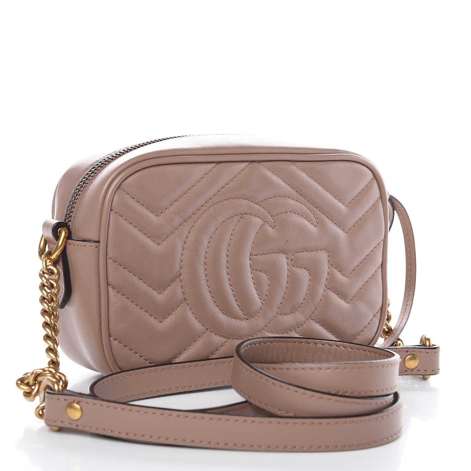 Gucci Calfskin Matelasse Mini GG Marmont Chain Shoulder Bag Nude 3 of 9