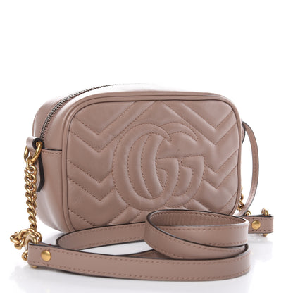 Gucci Calfskin Matelasse Mini GG Marmont Chain Shoulder Bag Nude 3 of 9