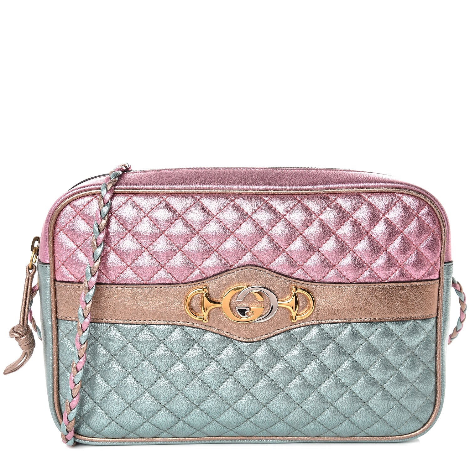 Gucci Laminated Nappa Trapuntata Small Zumi Shoulder Bag Rosa Lago Rame 1 of 10