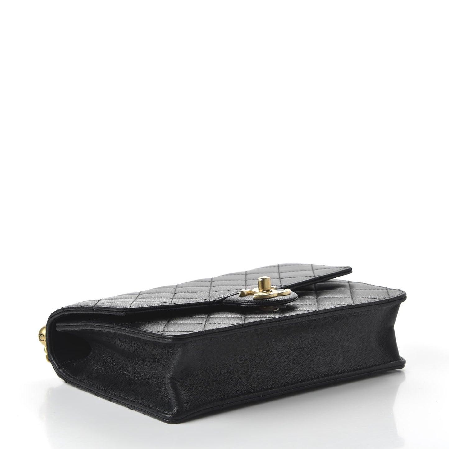 Lambskin Quilted Small Chic Pearls Flap Black