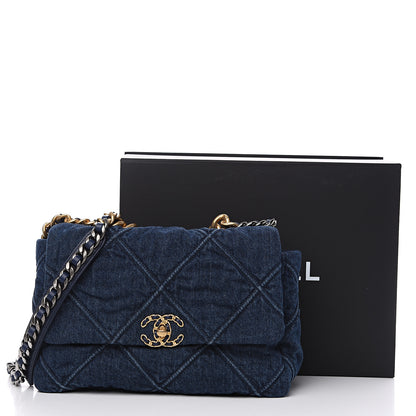 Chanel Denim Quilted Large 19 Flap Blue 10 of 10