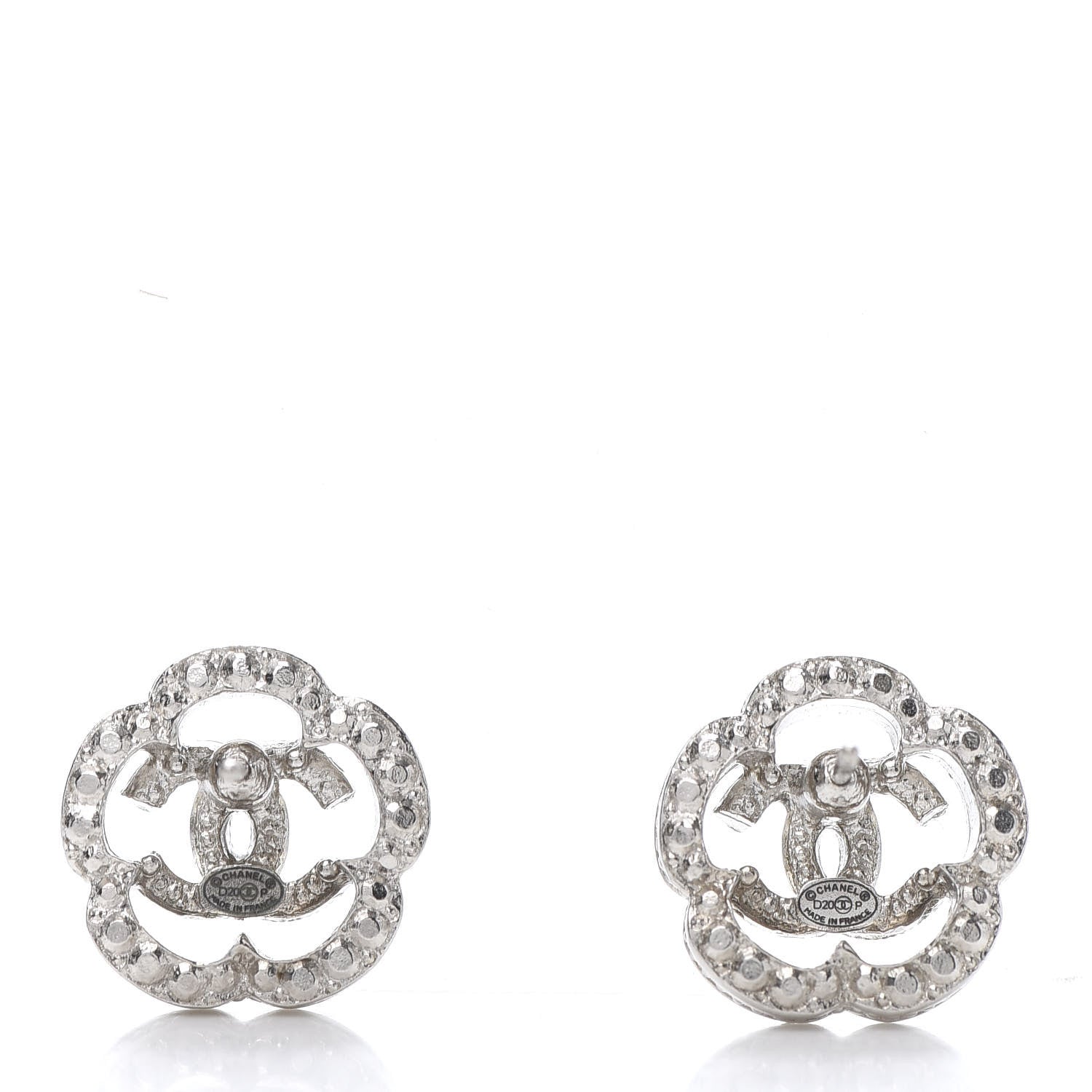 Chanel Crystal Coco Flapper Camellia CC Stud Earrings Silver 4 of 5