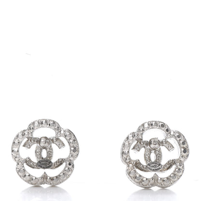 Chanel Crystal Coco Flapper Camellia CC Stud Earrings Silver 4 of 5