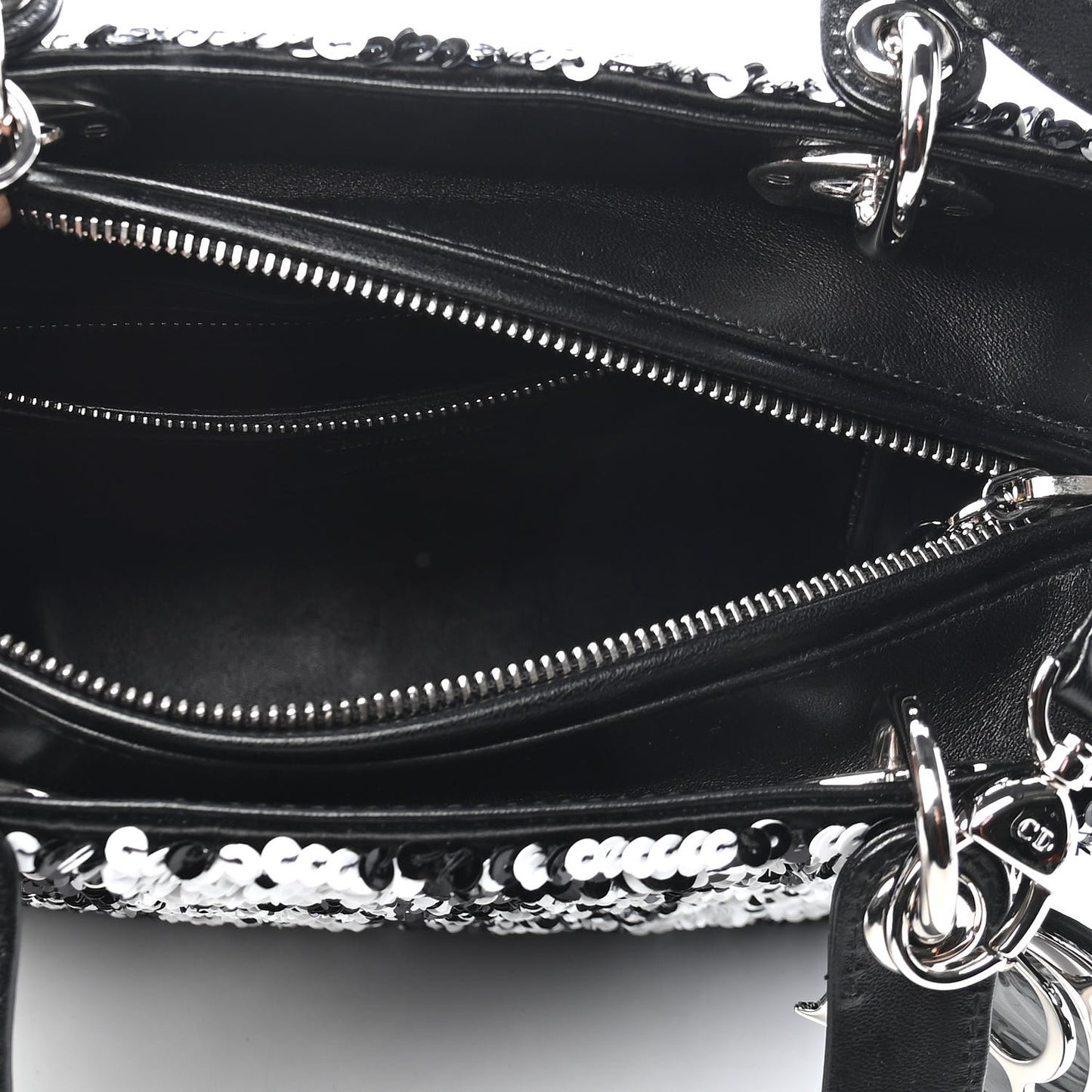 Lambskin Sequin Embellished Medium Lady Dior Black White