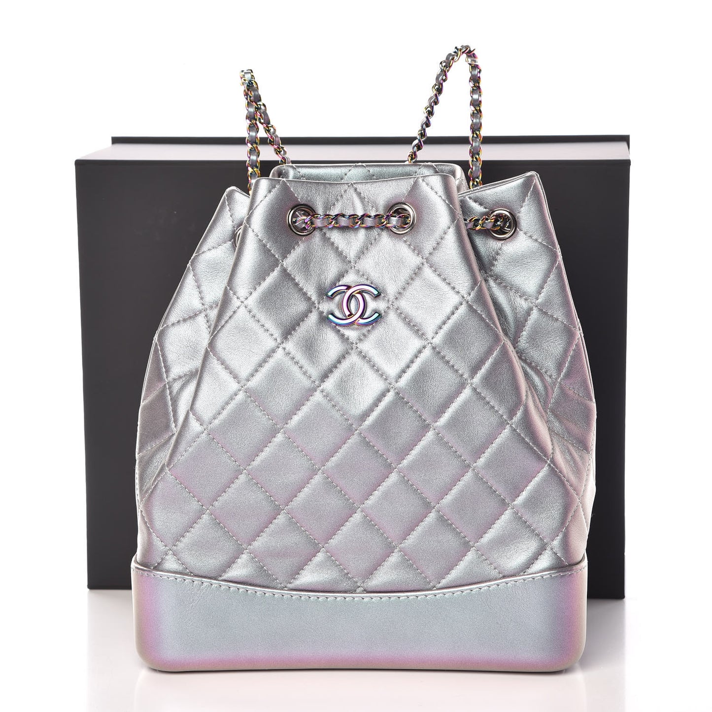 Iridescent Lambskin Calfskin Quilted Gabrielle Backpack Light Purple