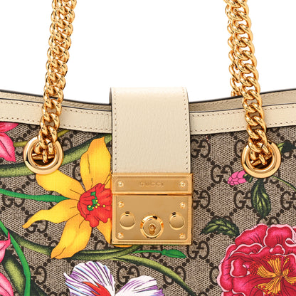 Gucci GG Supreme Monogram Flora Textured Calfskin Small Padlock Tote Beige Ebony Multicolor Mystic White 8 of 12