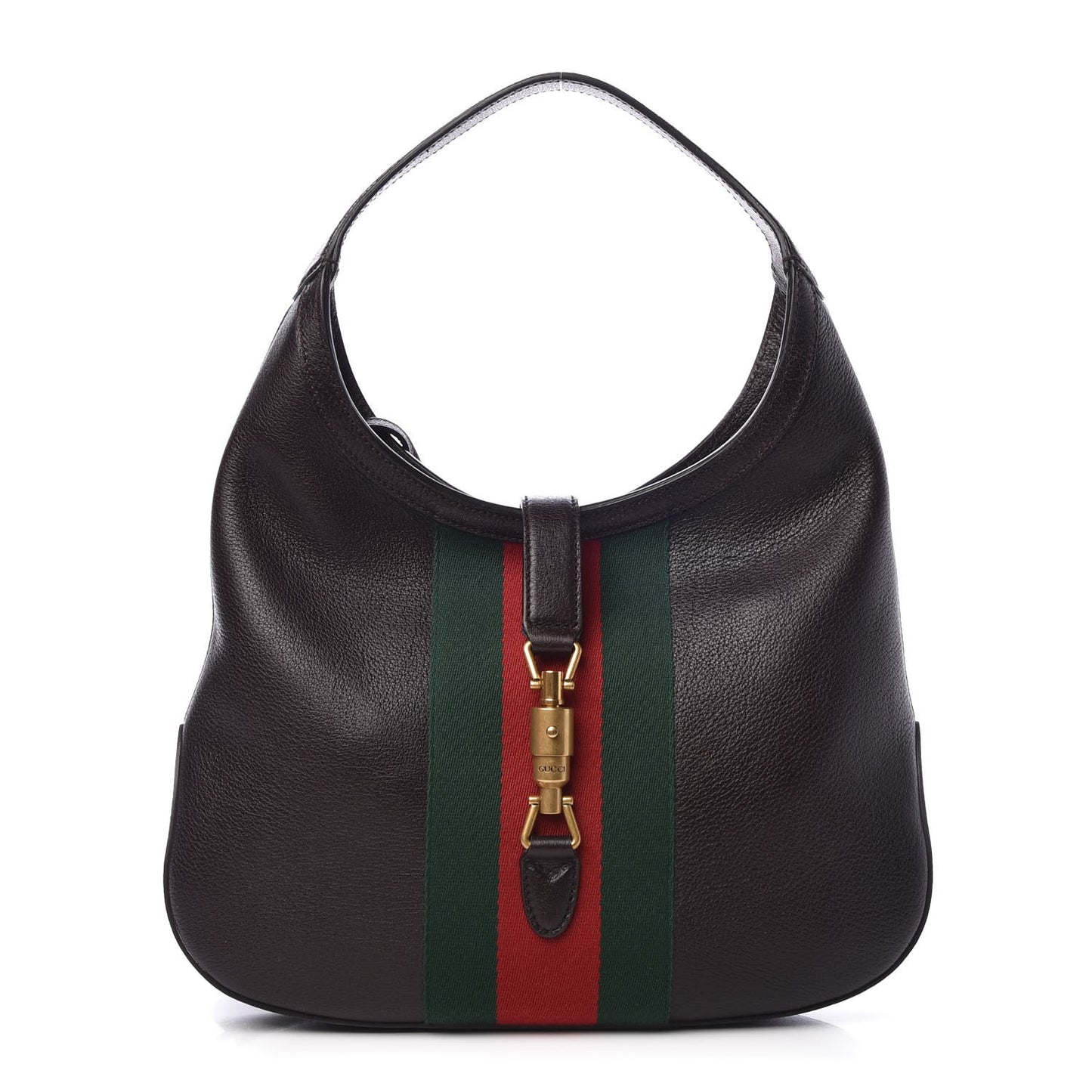 Soft Grained Calfskin Web Medium Jackie Hobo Dark Brown