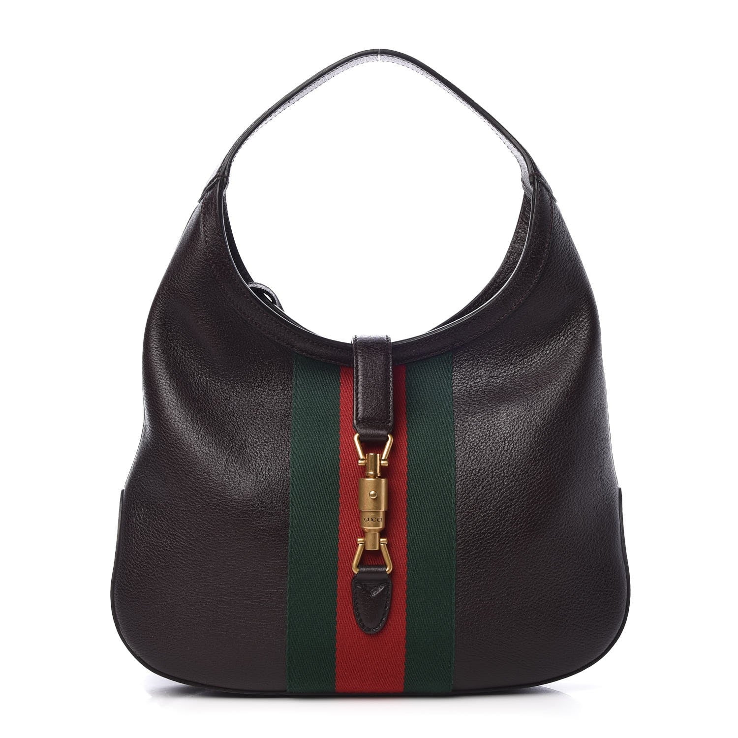Gucci Soft Grained Calfskin Web Medium Jackie Hobo Dark Brown 1 of 10