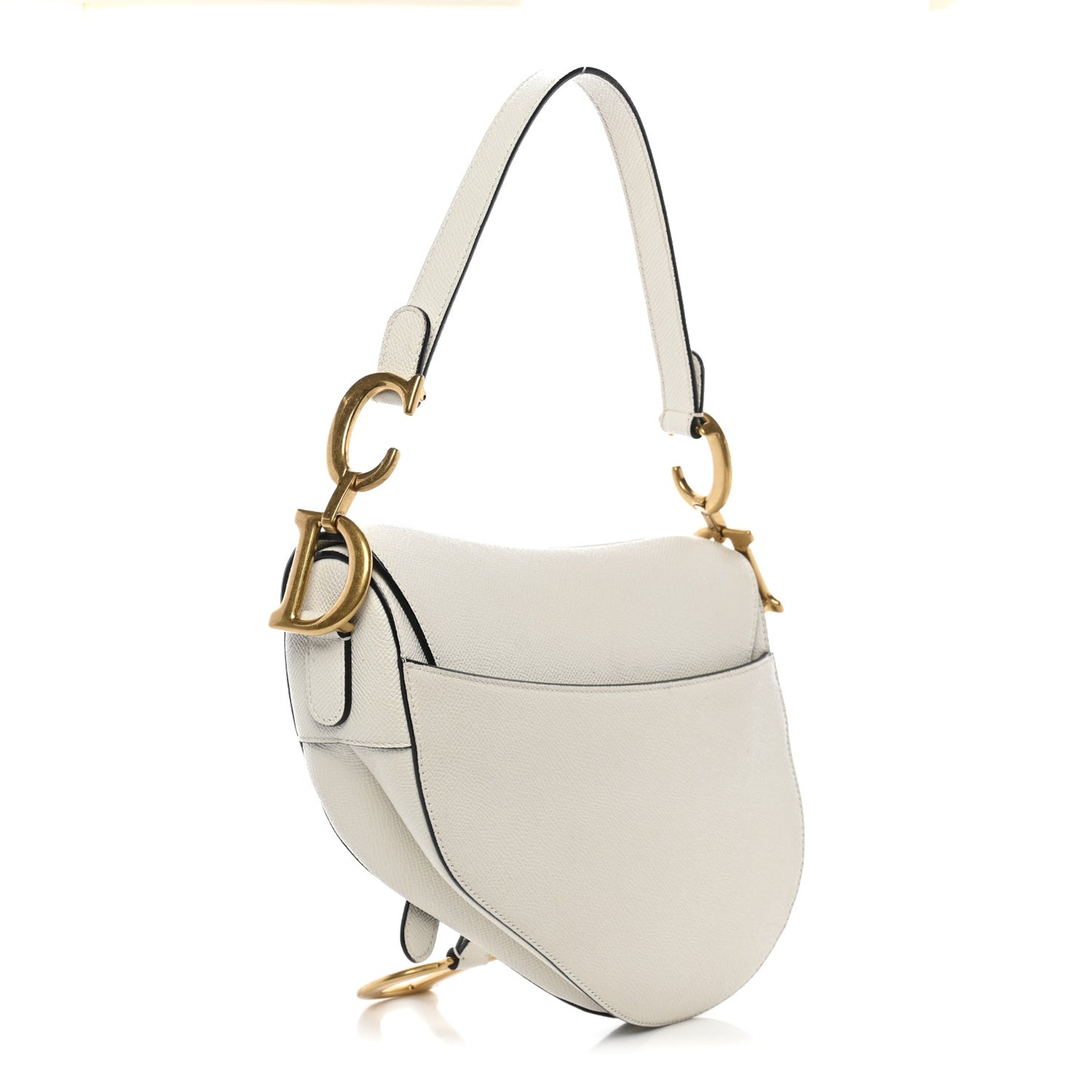 Grained Calfskin Saddle Bag White
