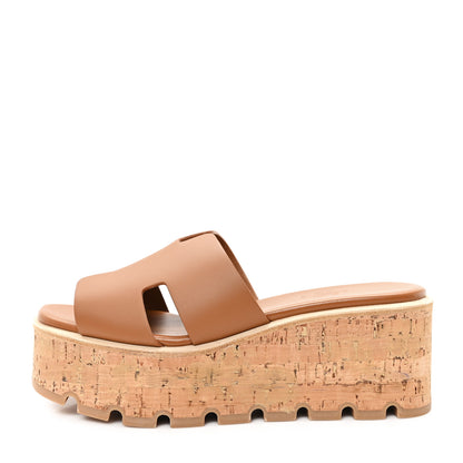 Hermes Calfskin Cork Eze 30 Sandals 37 Gold 1 of 10