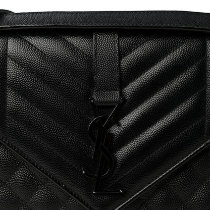 Saint Laurent Grain De Poudre Textured Mixed Matelasse Triquilt Medium Monogram Monochrome Satchel Black 7 of 10