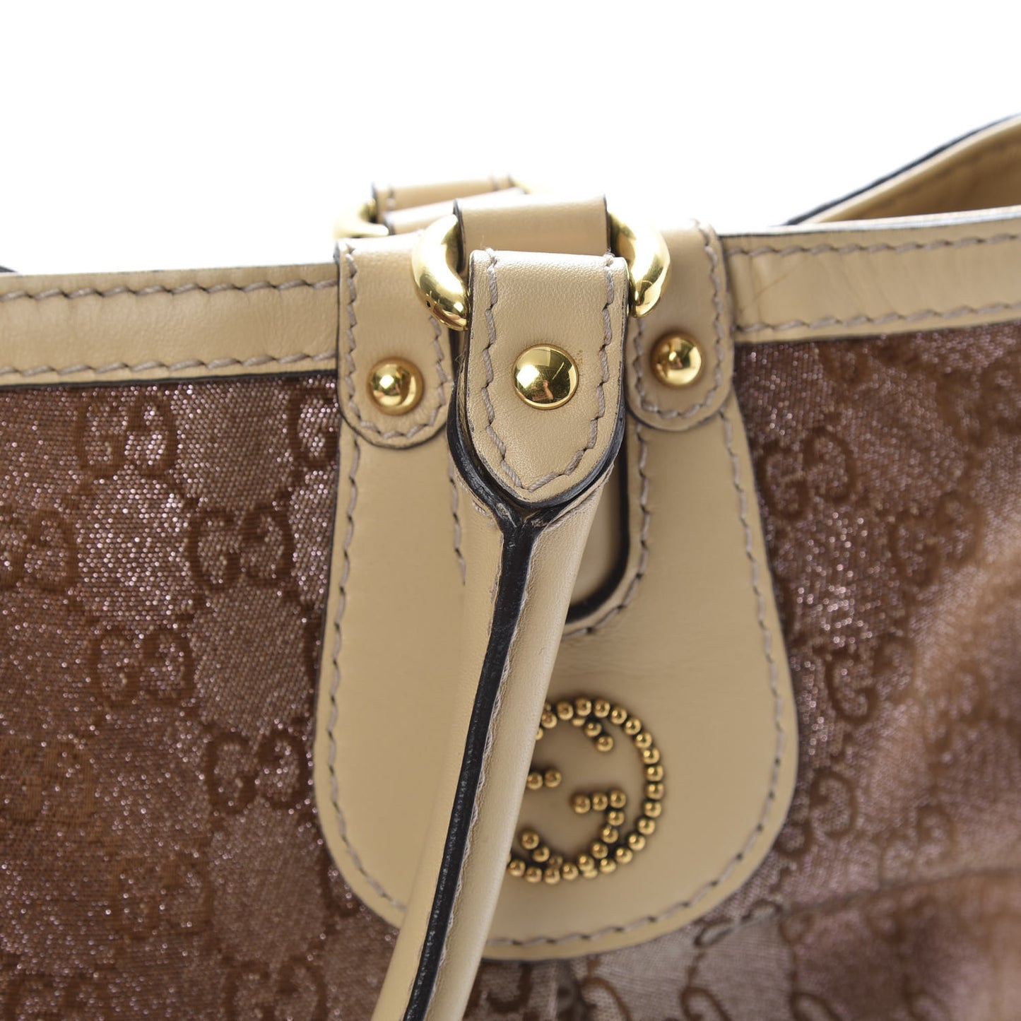 Monogram Lurex Medium Scarlett Studded Tote Beige
