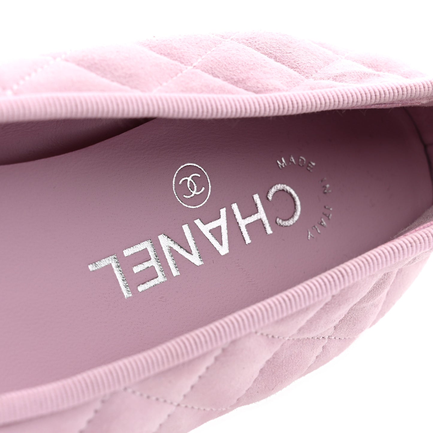Suede Quilted Cap Toe CC Ballerina Flats 38.5 Light Pink