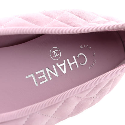 Chanel Suede Quilted Cap Toe CC Ballerina Flats 38.5 Light Pink 8 of 14