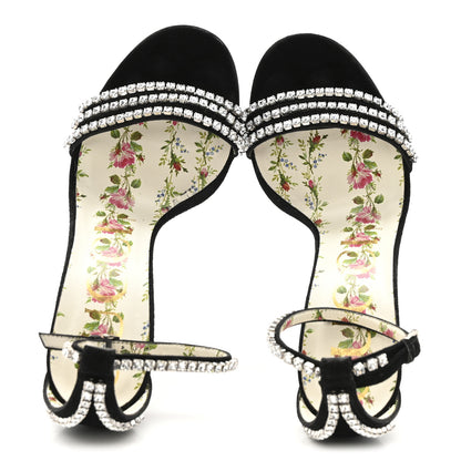 Gucci Kid Scamosciato Crystal Ankle Strap High Heel Sandals 36.5 Black 5 of 10