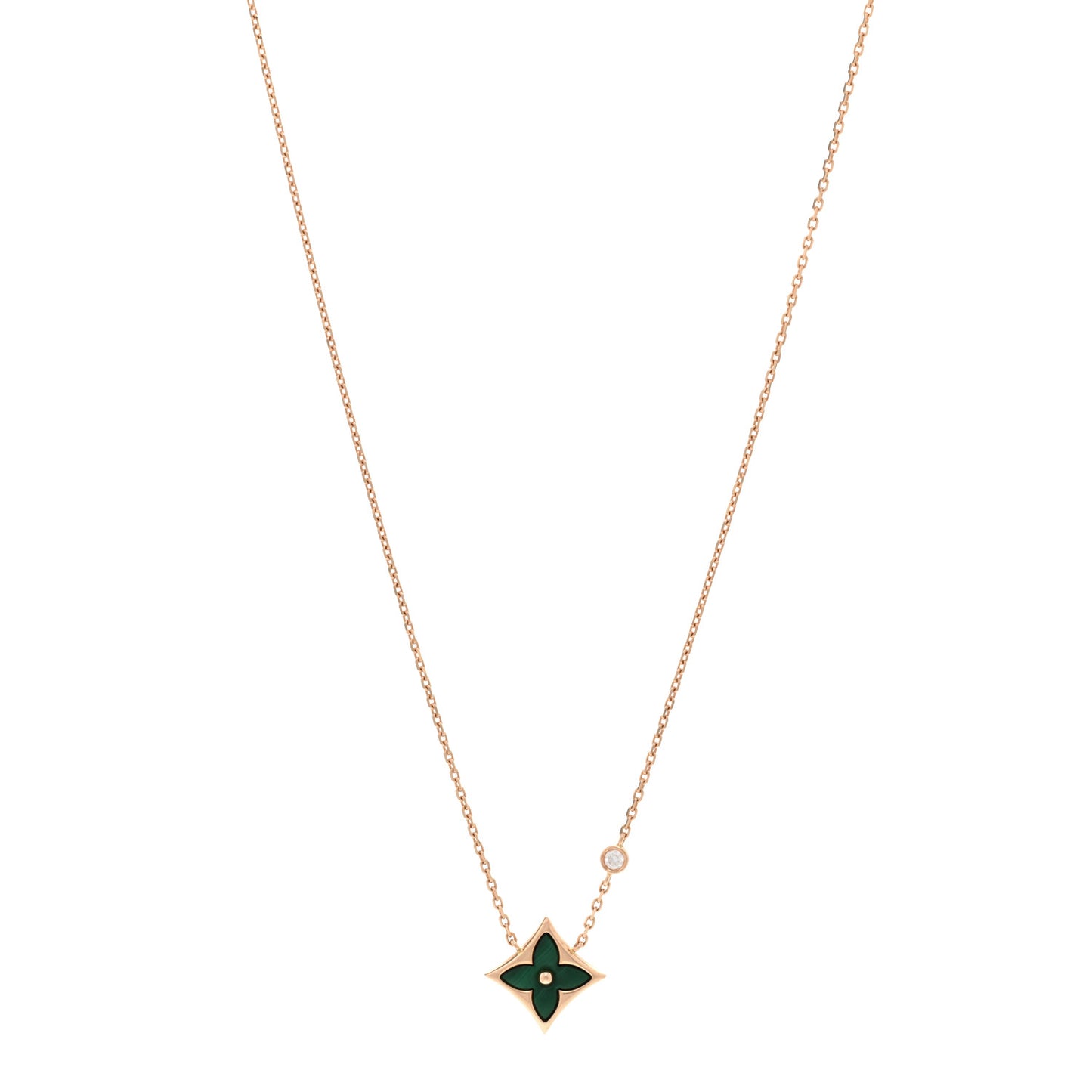 18K Pink Gold Diamond Malachite Color Blossom BB Star Pendant Necklace