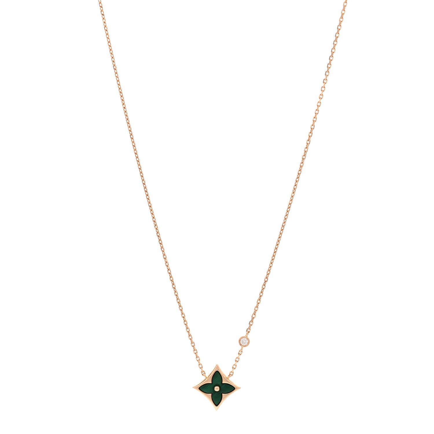 Louis Vuitton 18K Pink Gold Diamond Malachite Color Blossom BB Star Pendant Necklace 1 of 5