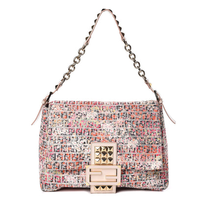Fendi ENDI Zucchino Vitello Floral Studded Forever Mama Baguette Rosa Papaya Rosa Confetto 1 of 17