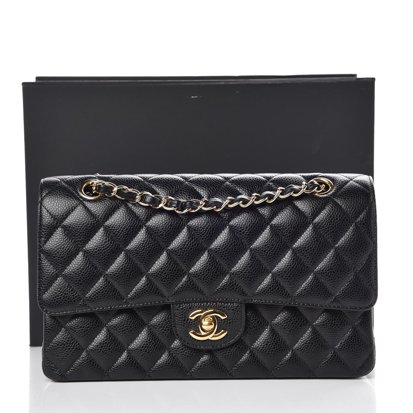 Caviar Quilted Medium Double Flap Black