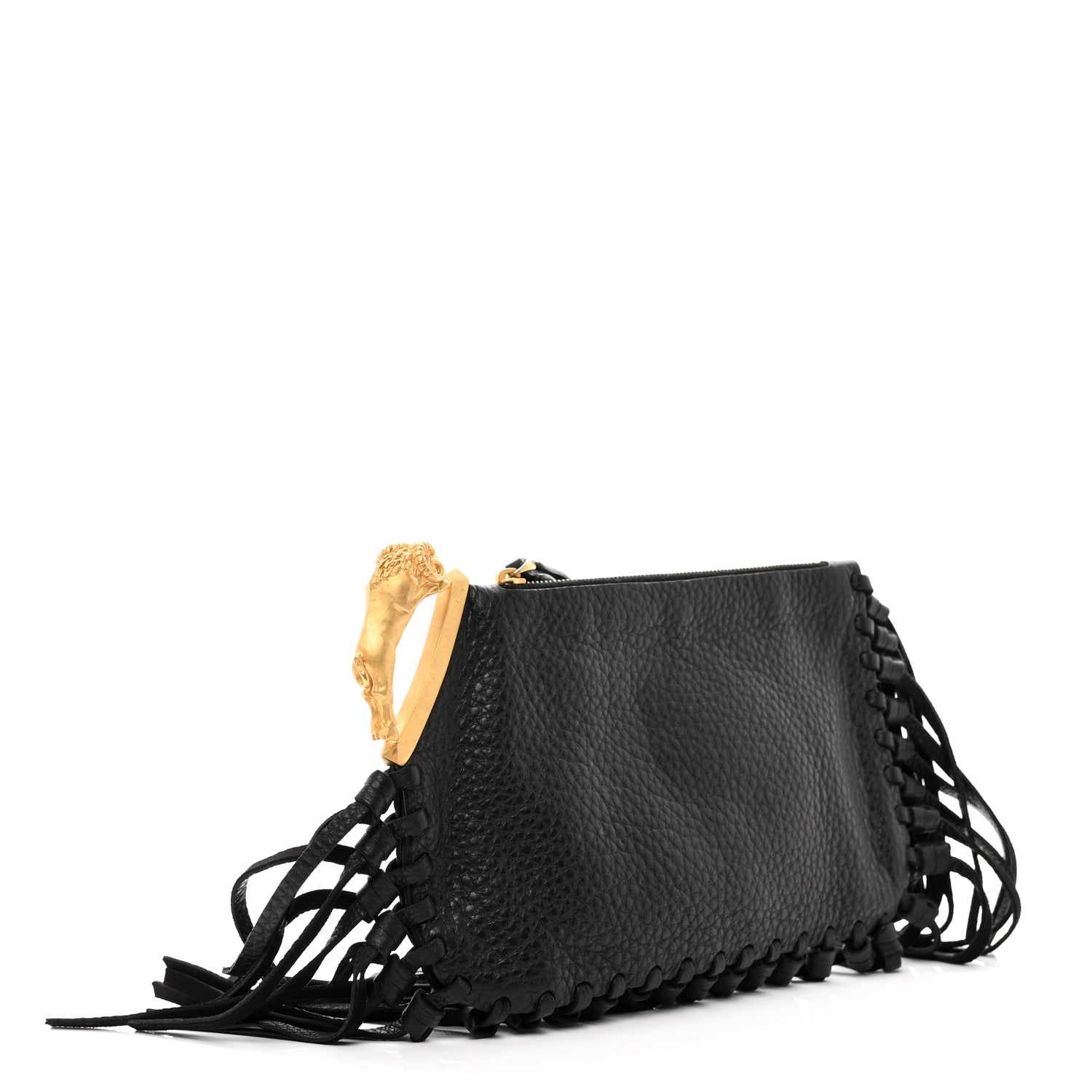 Valentino Garavani Calfskin C-Rockee Aries Fringe Clutch Black 3 of 6