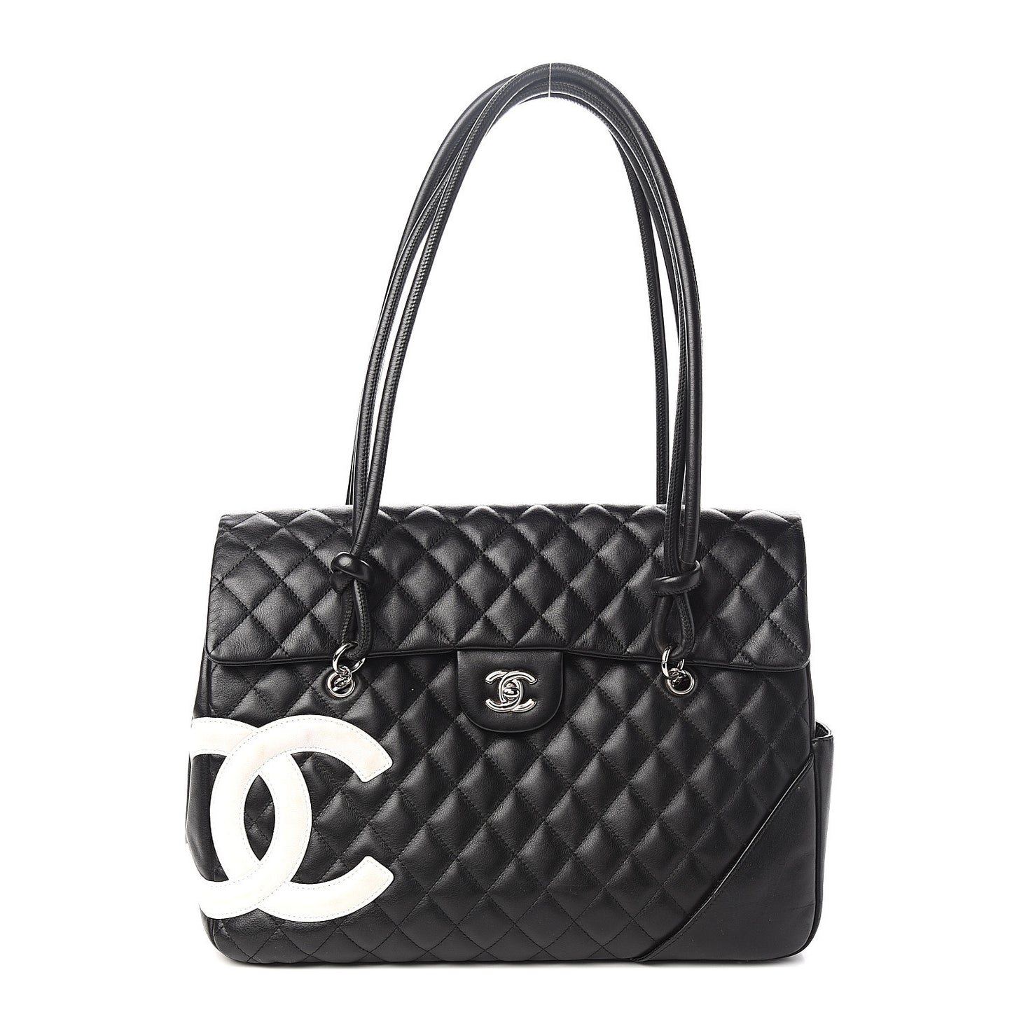 Calfskin Quilted Large Cambon Flap Black White