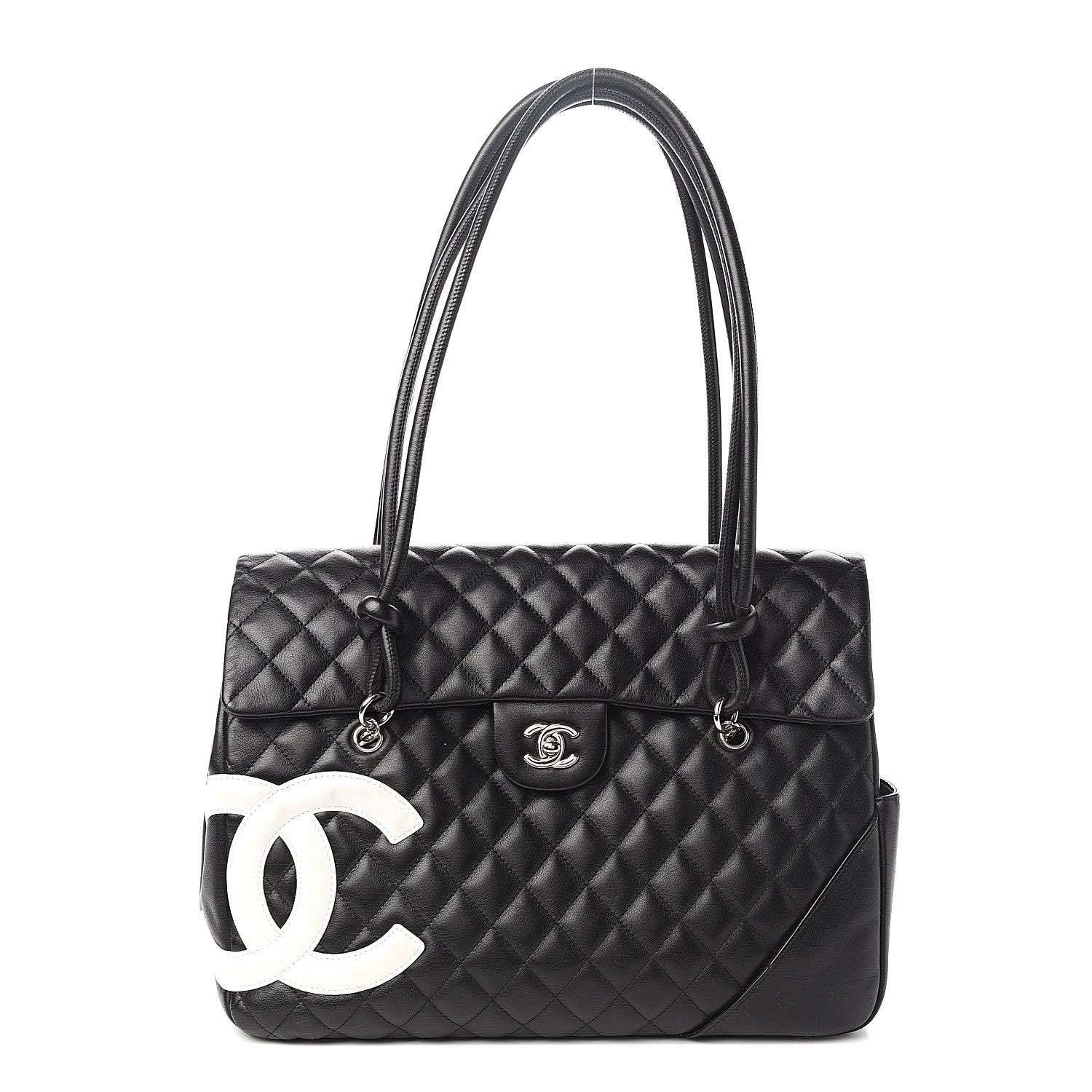 Chanel Calfskin Quilted Large Cambon Flap Black White 1 of 13