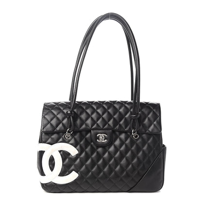 Chanel Calfskin Quilted Large Cambon Flap Black White 1 of 13