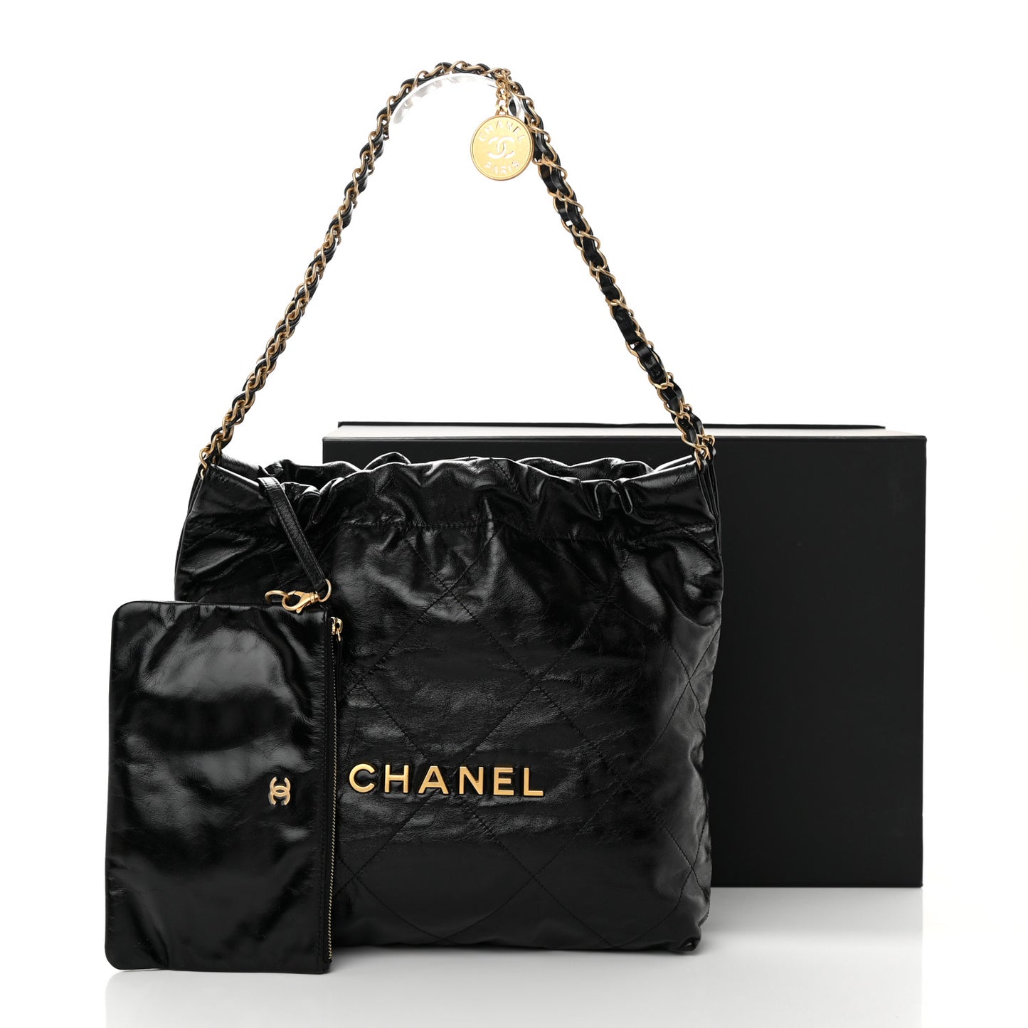 Shiny Calfskin Quilted Chanel 22 Black