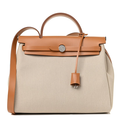 Hermes Military Toile Vache Hunter Herbag Zip Retourne 31 PM Beton Naturel 3 of 10
