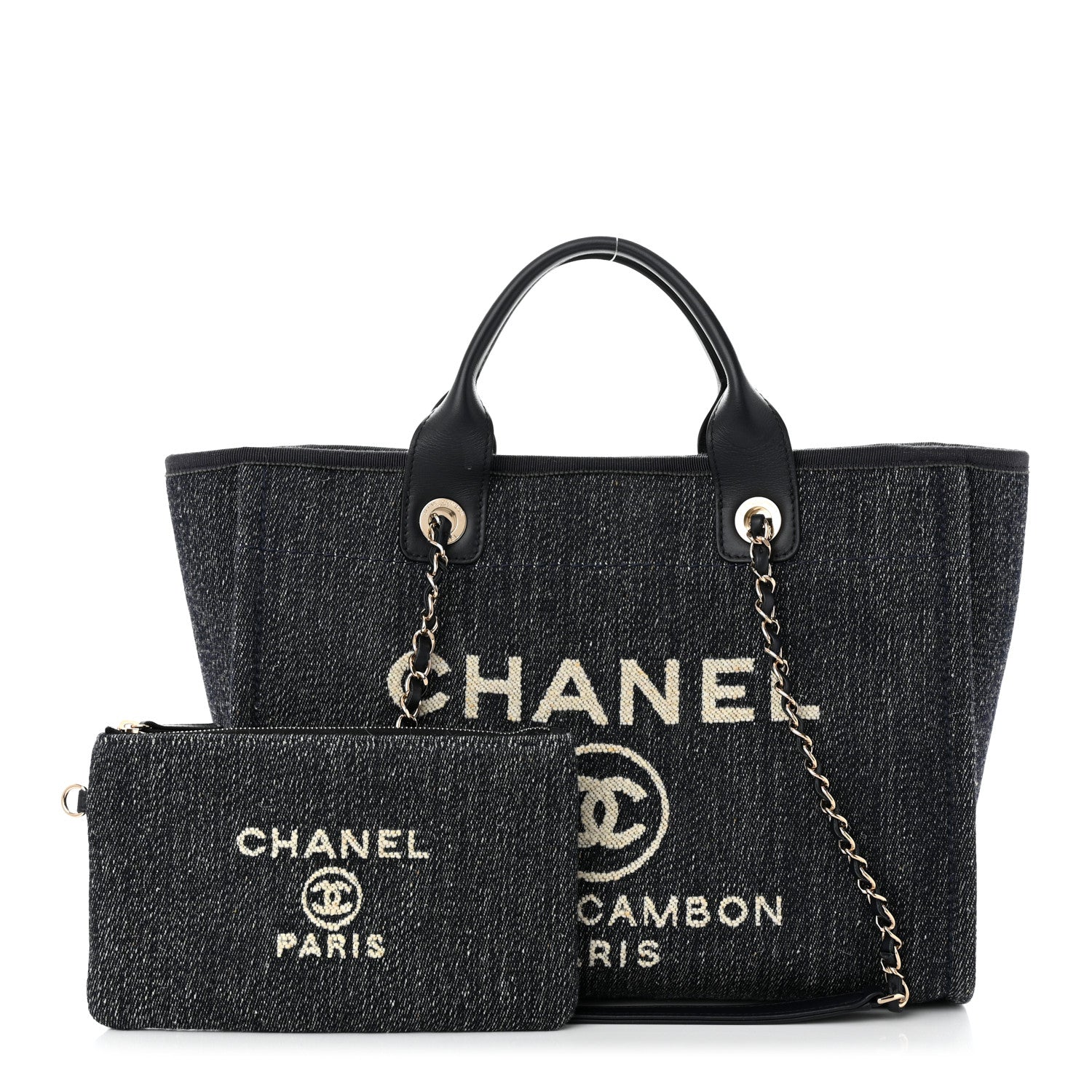 Chanel Denim Small Deauville Tote Dark Blue White 1 of 12