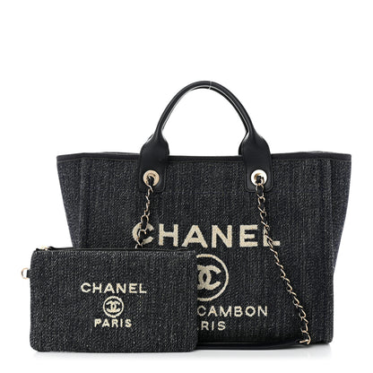 Chanel Denim Small Deauville Tote Dark Blue White 1 of 12