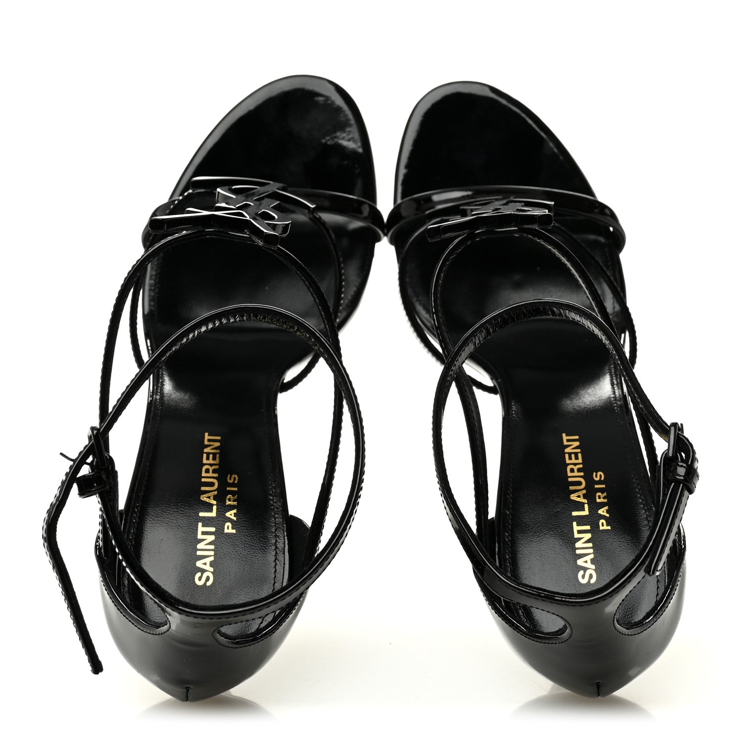Saint Laurent Patent Cassandra 100 Ankle Strap Sandals 39.5 Black 5 of 9