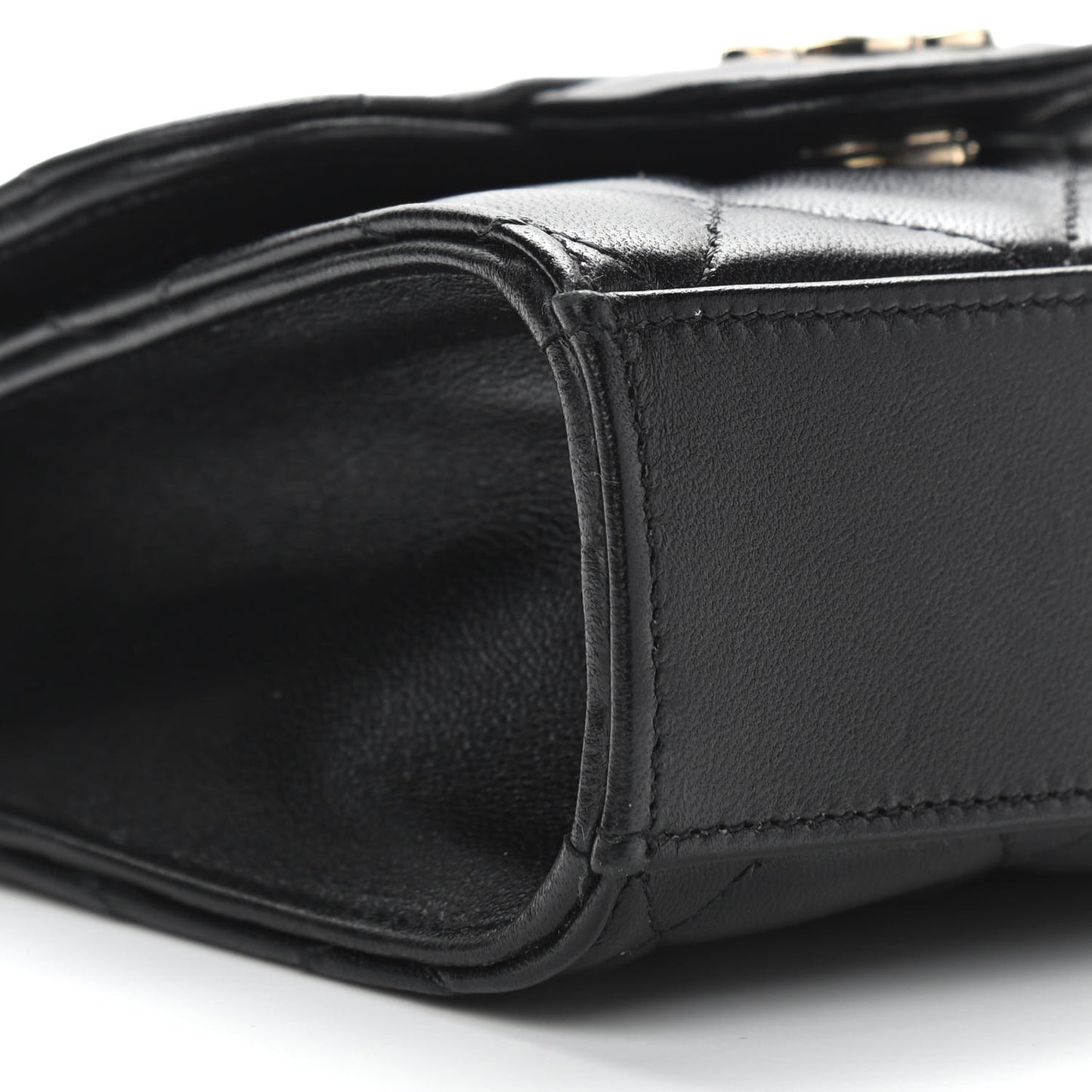 Lambskin Quilted Top Handle Flap Clutch With Chain Black