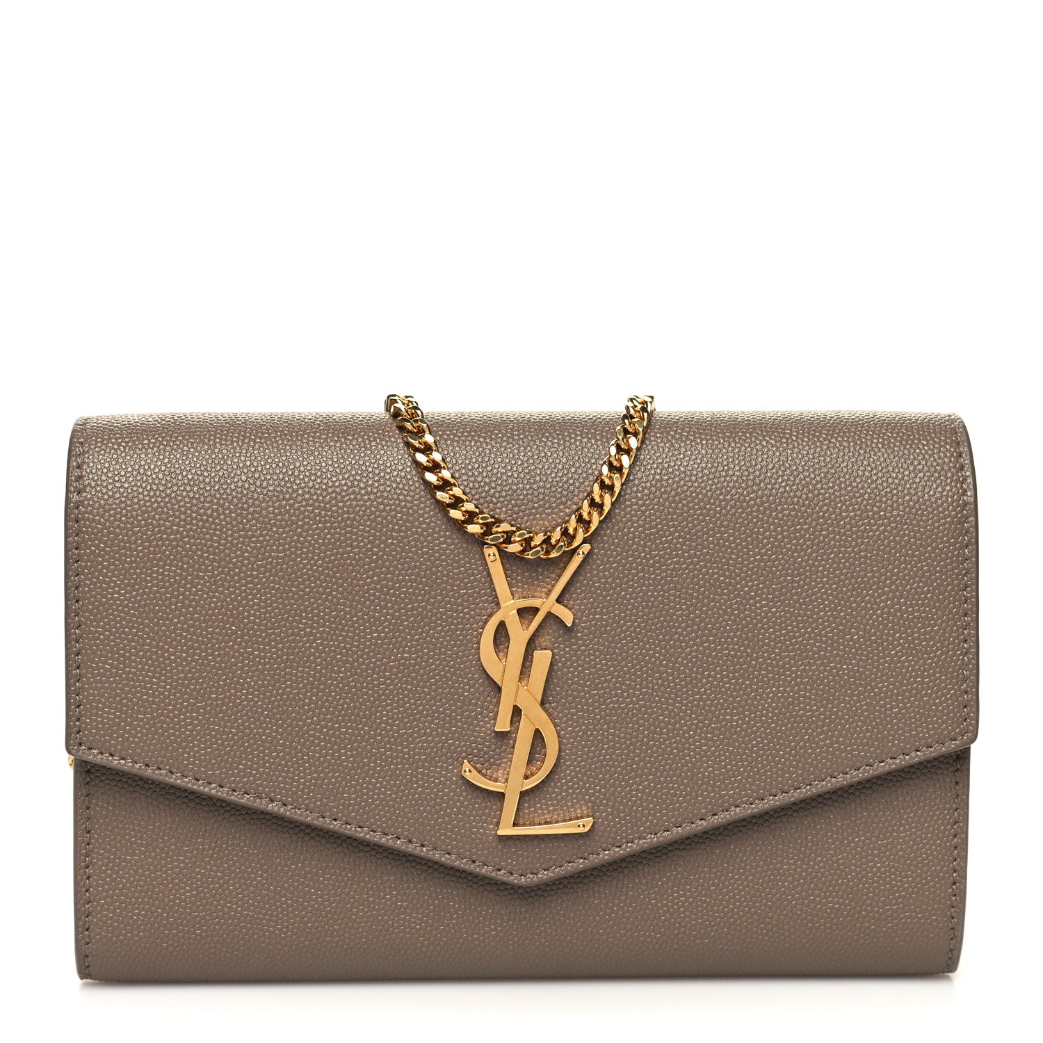 Saint Laurent Grain De Poudre Monogram Uptown Chain Wallet Dark Beige 3 of 12
