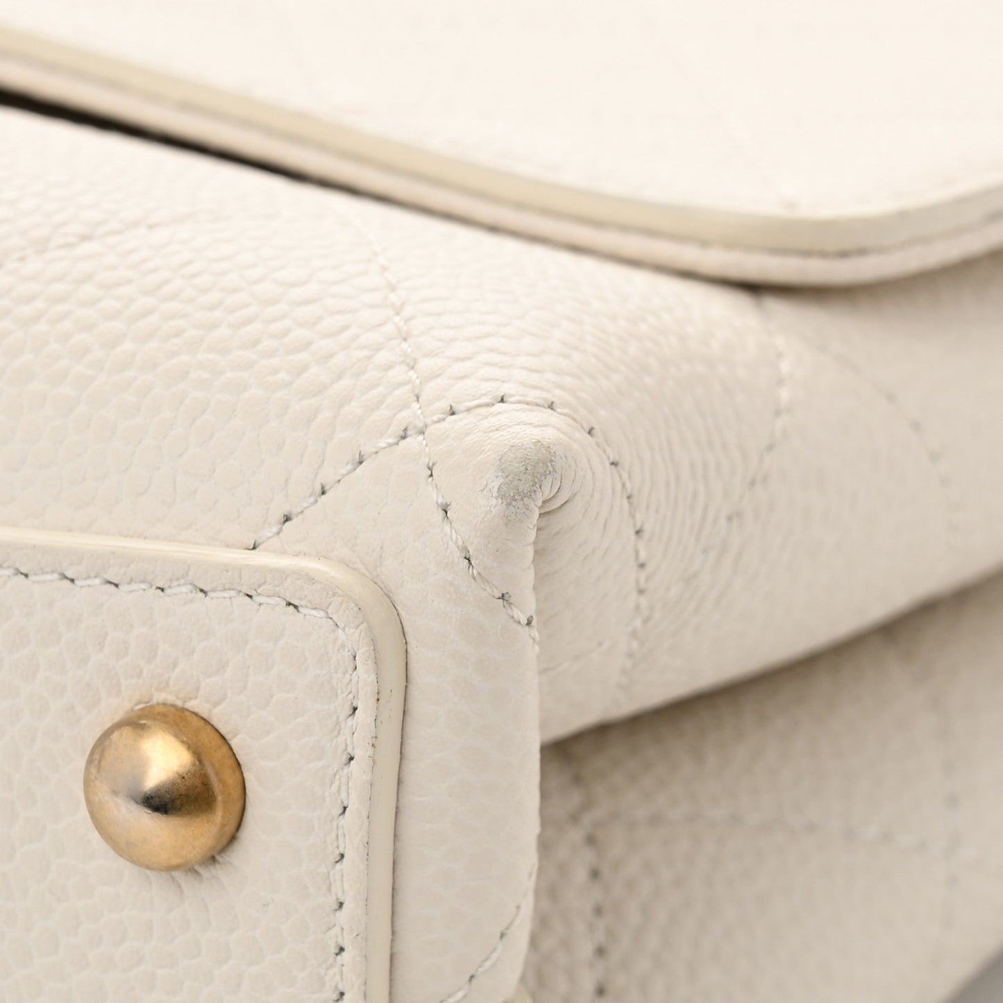 Grained Calfskin Small Stitched Flap White