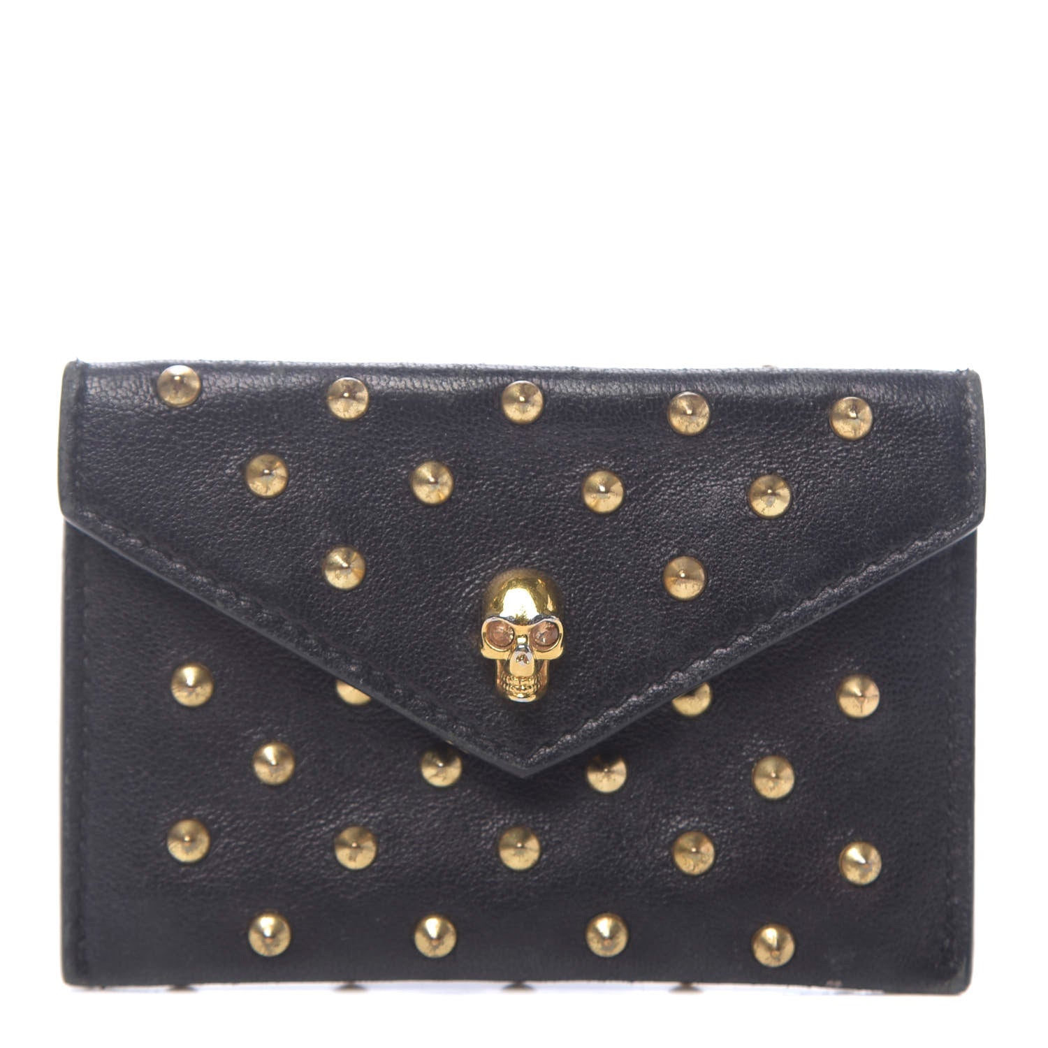 Alexander McQueen Calfskin Studded Skull Envelope Card Holder Black 1 of 10