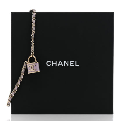 Chanel Metal Lambskin Chain CC Lock Choker Necklace Lilac 6 of 6