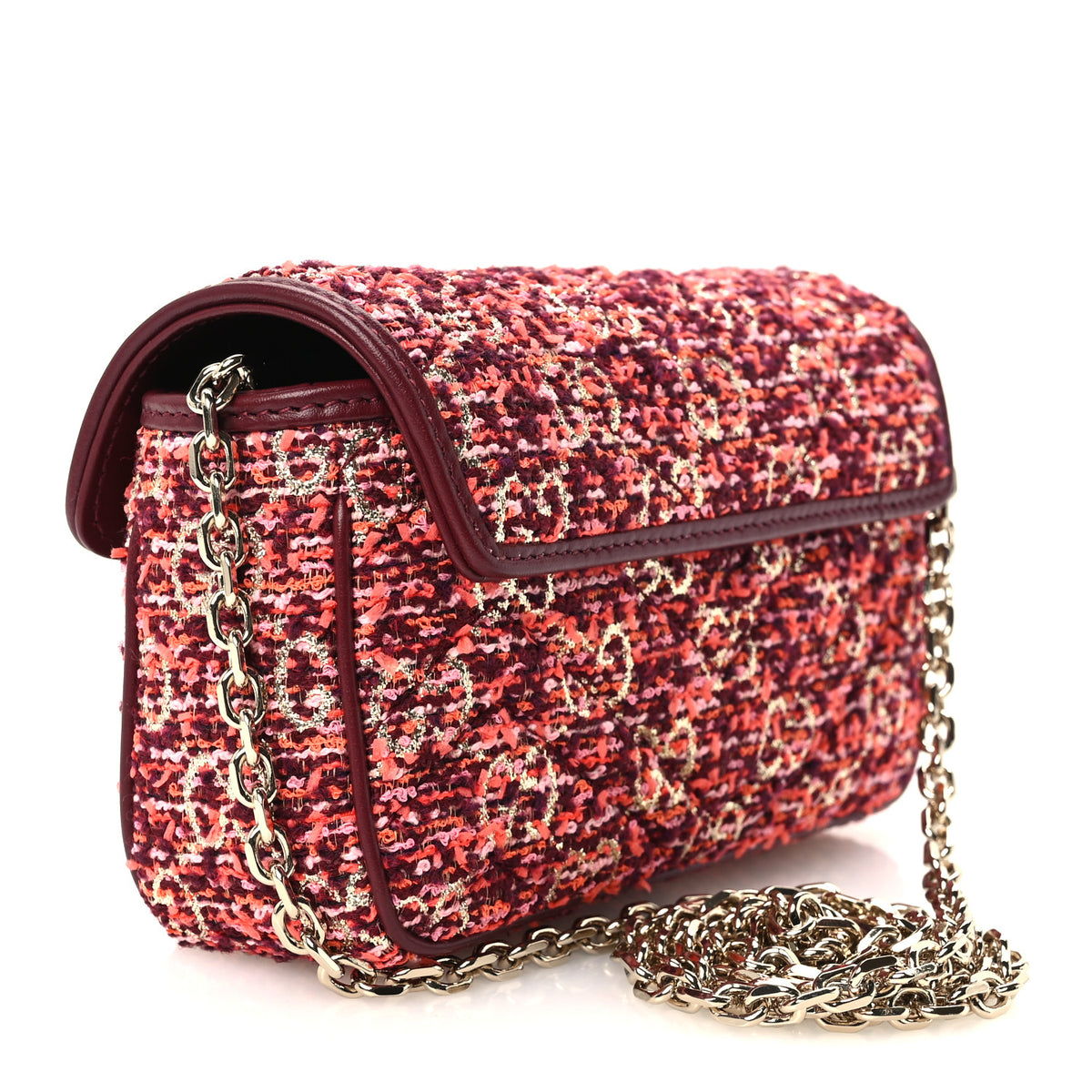 Tweed GG Monogram Mini GG Marmont Shoulder Bag Orange Red Multicolor