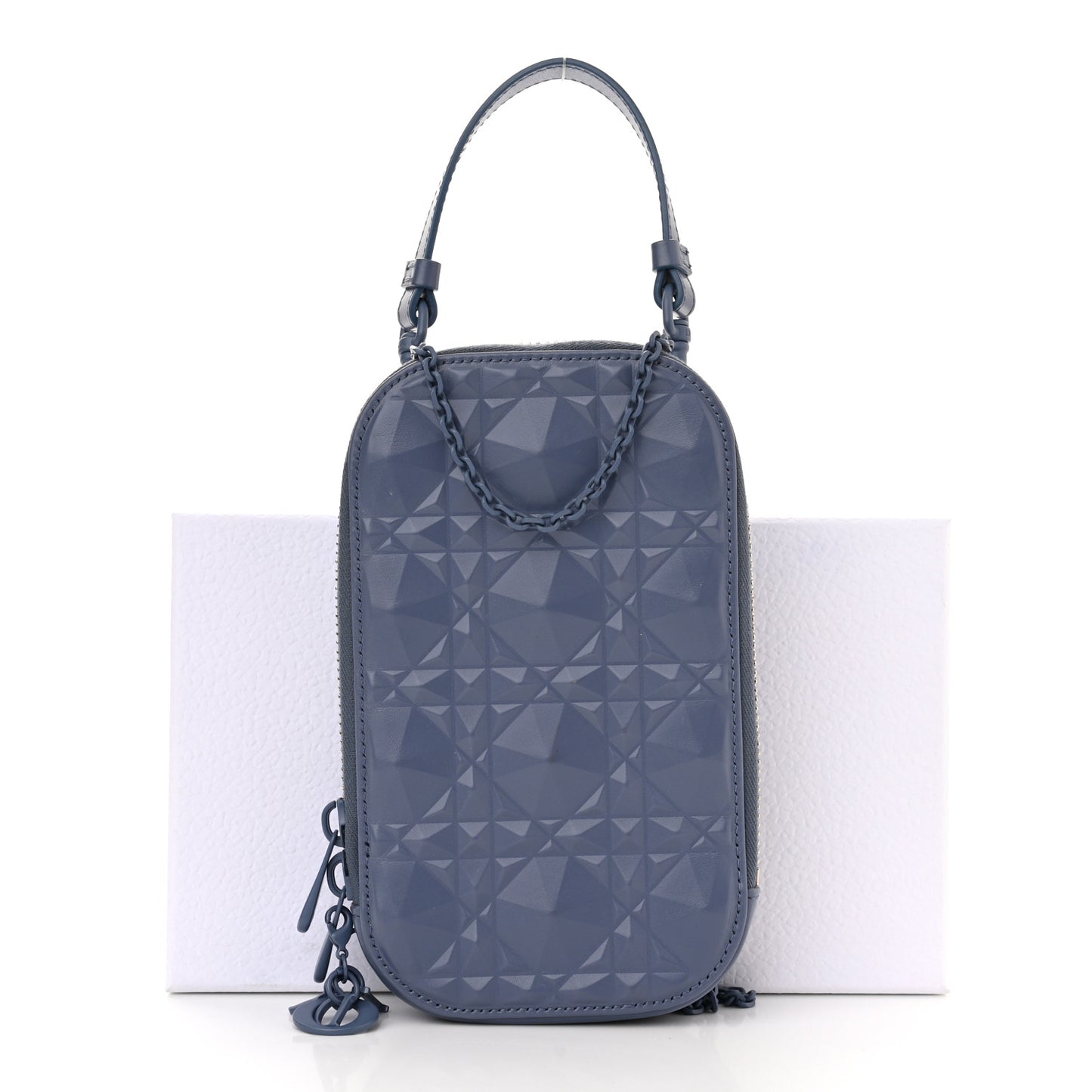 Calfskin Cannage Diamond Cannage Phone Holder Blue