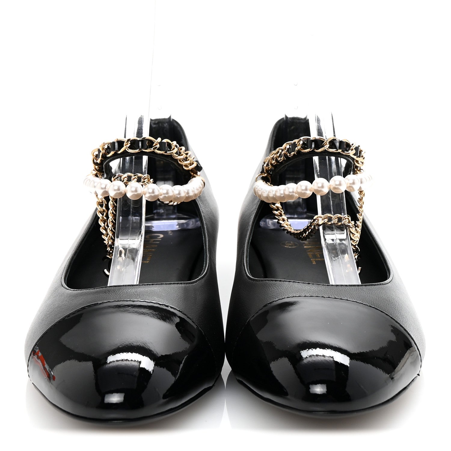 Chanel Shiny Lambskin Pearl Cap Toe Ankle Chain Ballerina Flats 41 Black 3 of 10