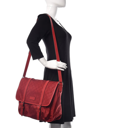 Gucci Nylon Monogram Double Buckle Flap Messenger Bag Vibrant Red 2 of 10