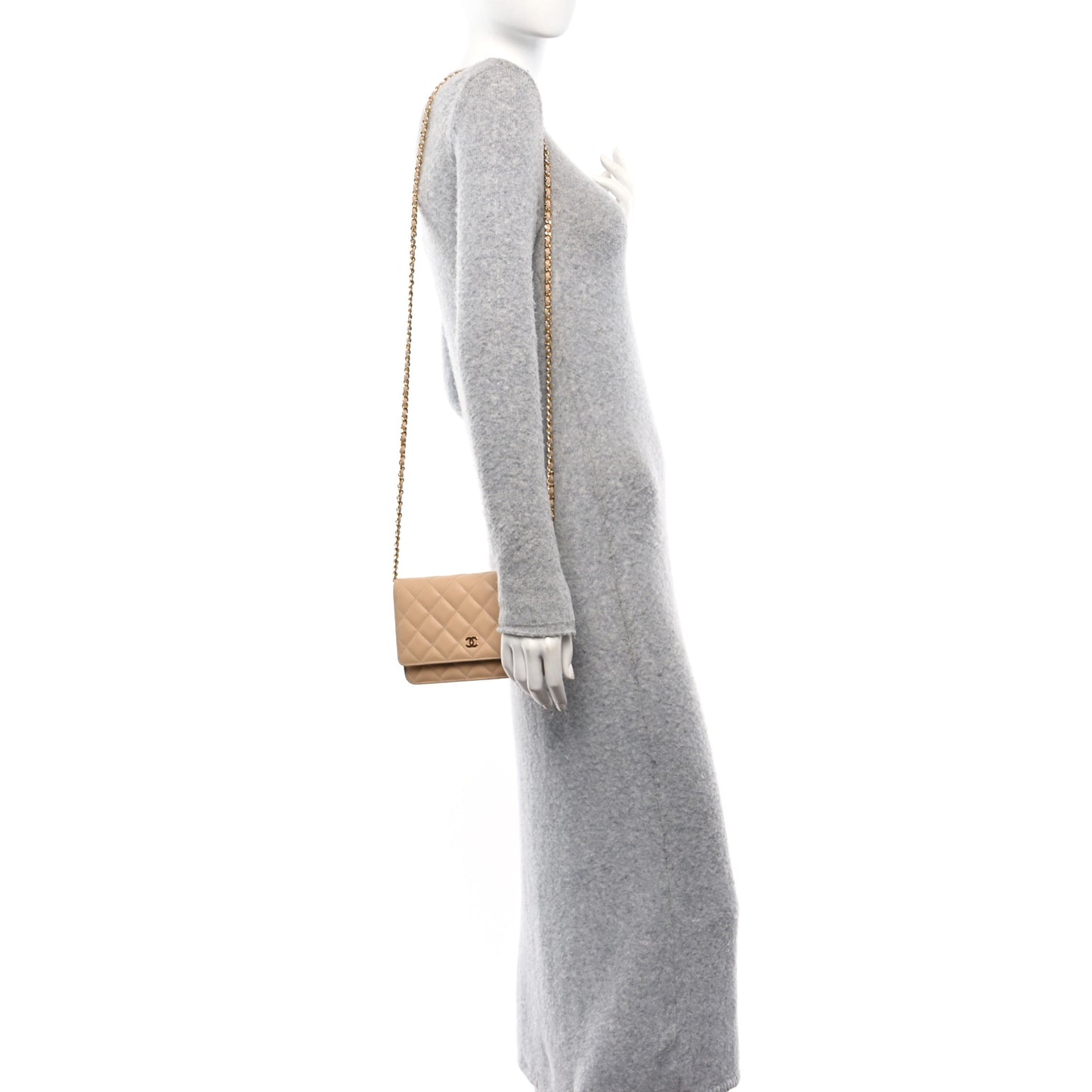 Caviar Quilted Wallet on Chain WOC Beige Clair