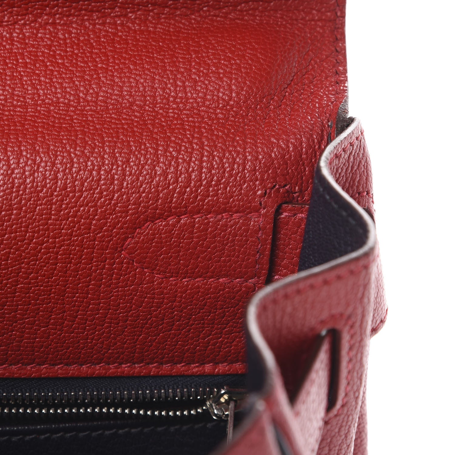 Hermes Chevre Mysore Horseshoe Kelly Retourne 28 Rouge Garance Bleu Obscur 12 of 38
