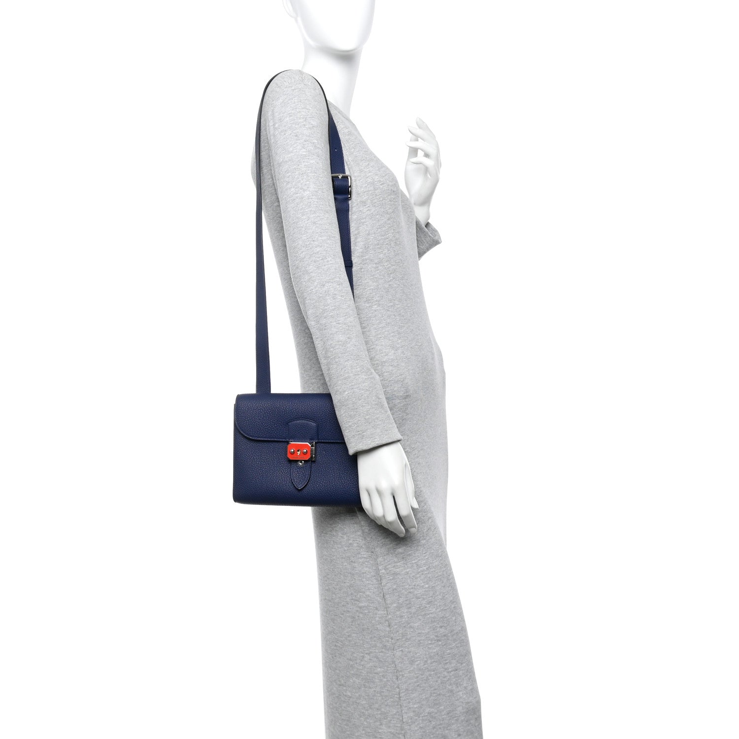 Hermes Togo Laque Sac A Depeches 21 Messenger Bag Bleu Saphir Orange Graffiti 2 of 10