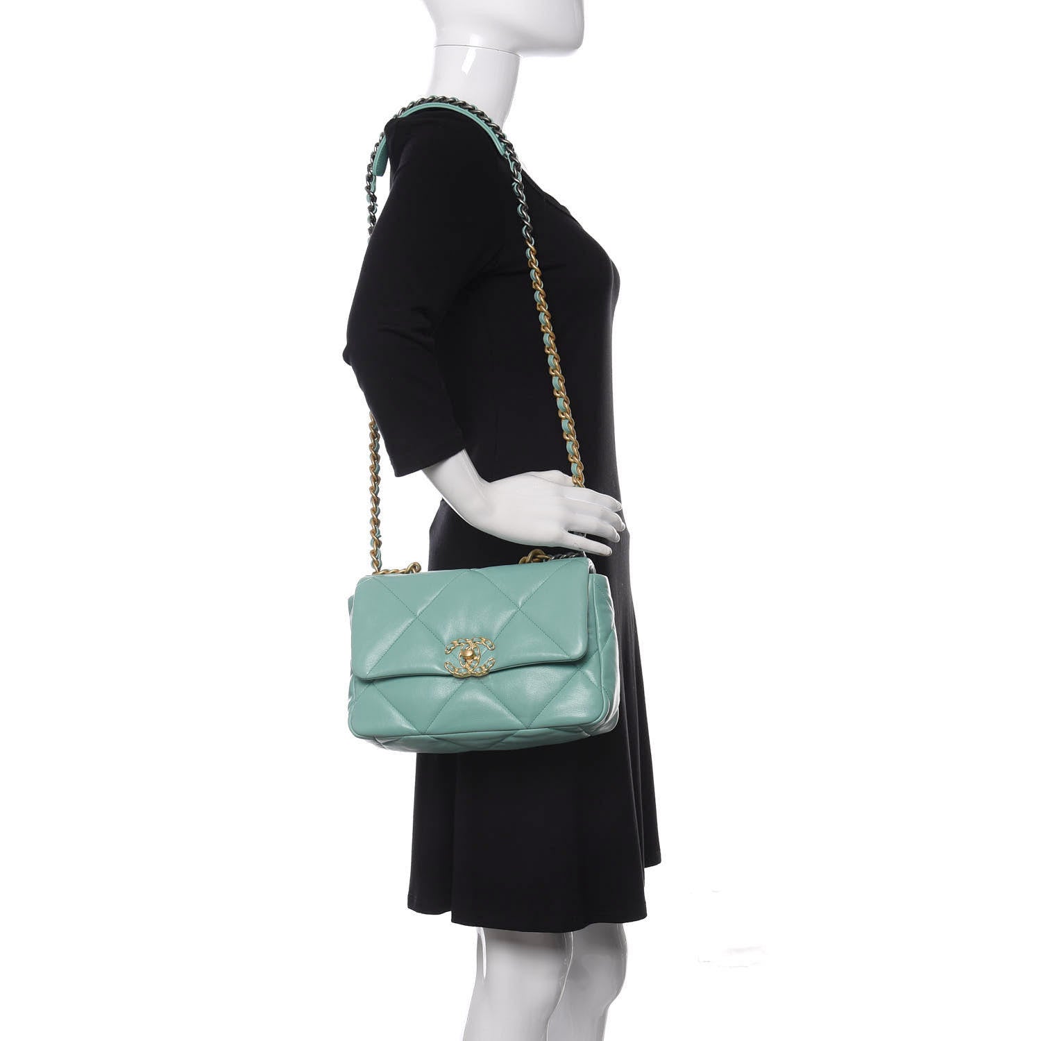 Chanel Shiny Lambskin Quilted Medium Chanel 19 Flap Light Blue 2 of 10