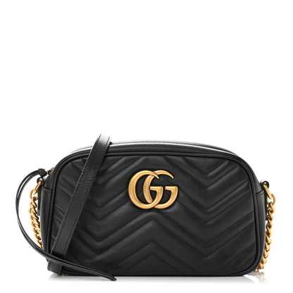 Gucci Calfskin Matelasse Small GG Marmont Chain Shoulder Bag Black 1 of 9