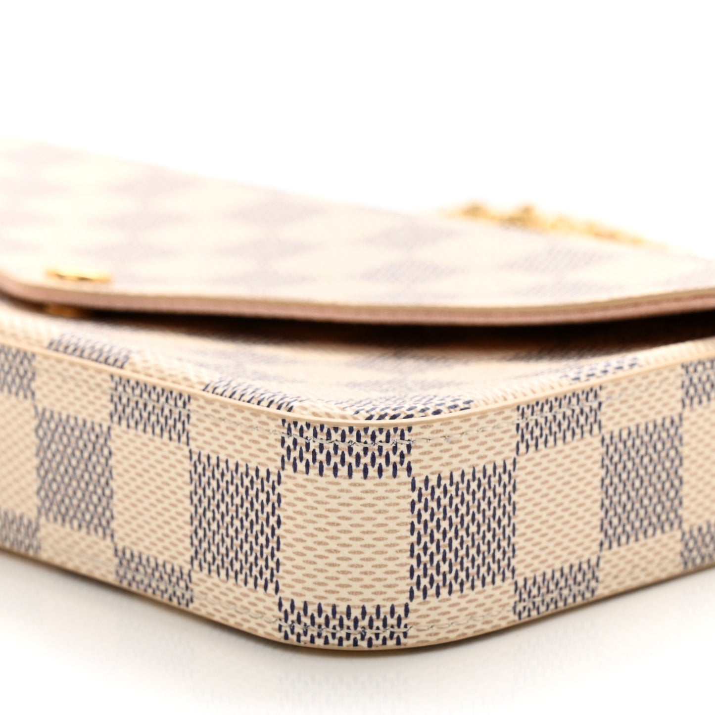 Damier Azur Pochette Felicie Chain Wallet Rose Ballerine