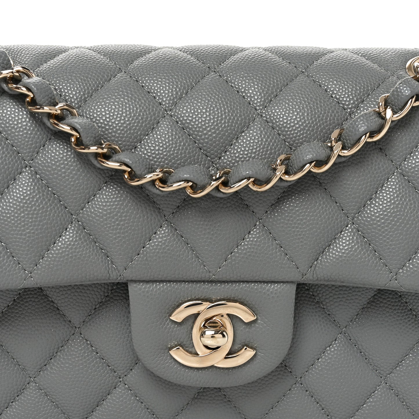 Caviar Quilted Small Double Flap Grey