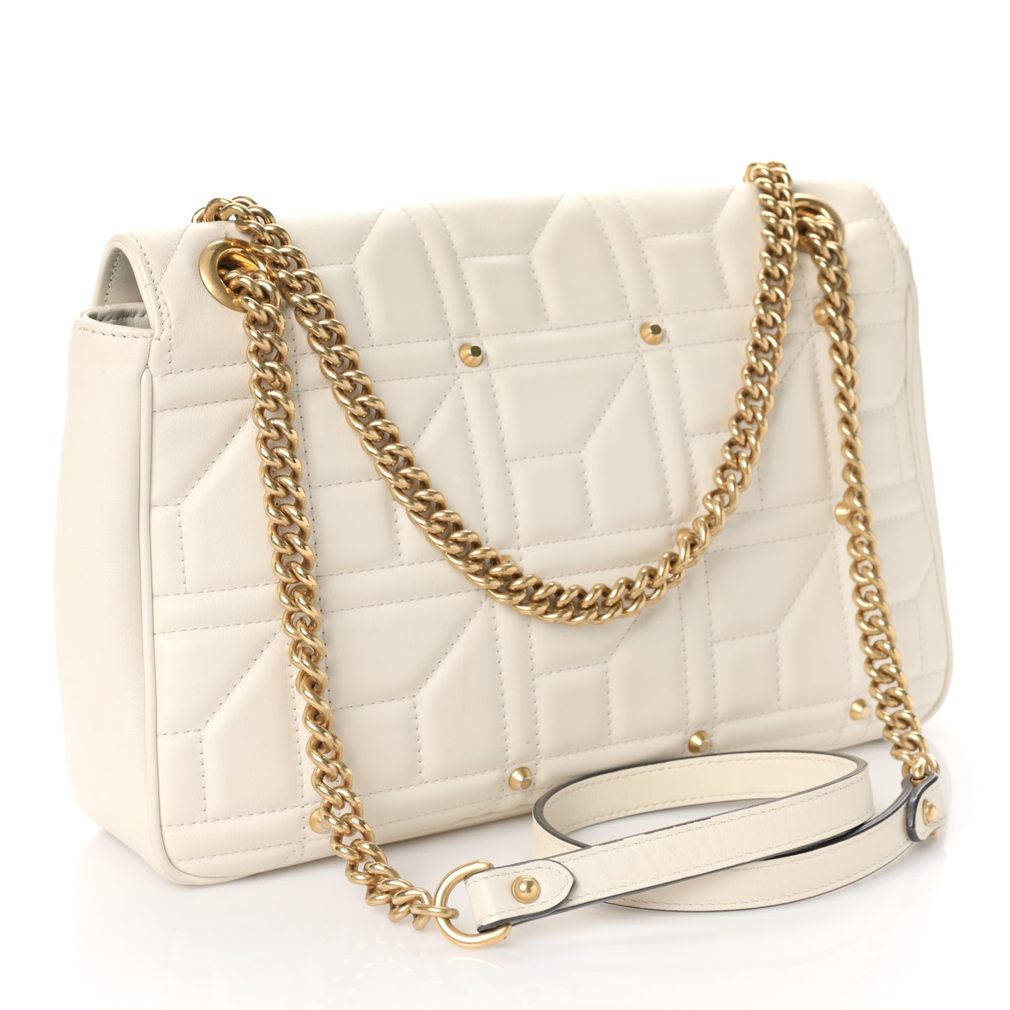 Calfskin Matelasse Studded Medium GG Marmont Shoulder Bag White